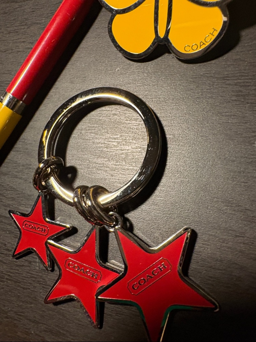 Coach Yellow Butterfly Pin, Red Heart Pin, Red Star Keyring & Pin with Charm Set - Picture 2 of 9